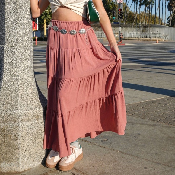 Very J Tiered Layers Woven Midi Skirt Mauve - Picture 1 of 1